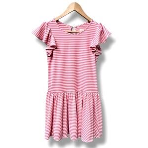 Mabel + Honey Girls Dress Size 10 Pink Cream Stripe Flutter Sleeve Cotton Lined